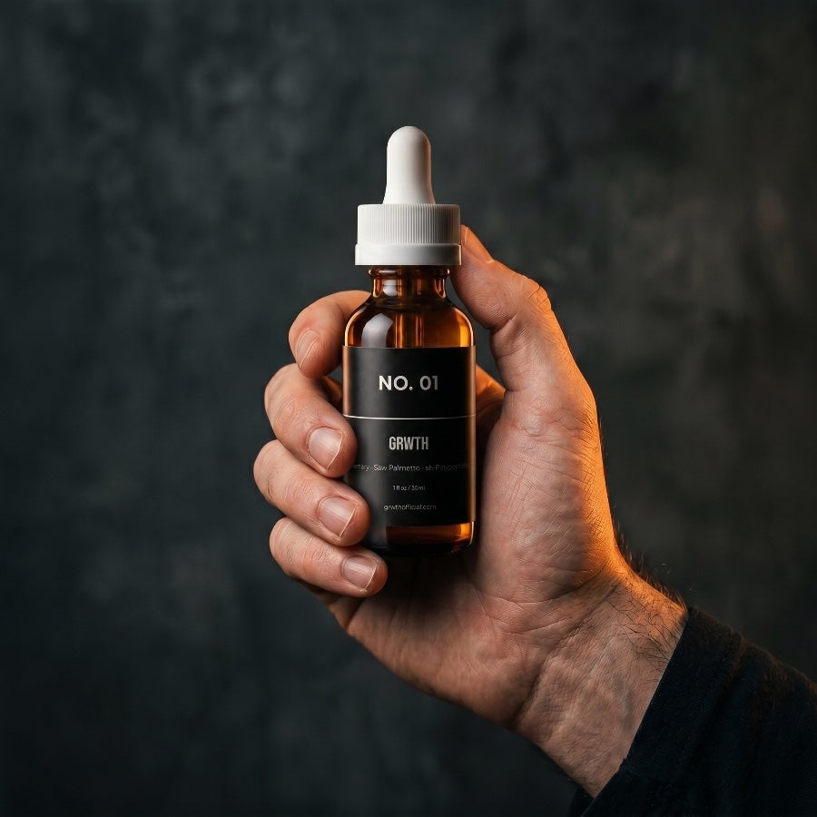 GRWTH bottle held in hand